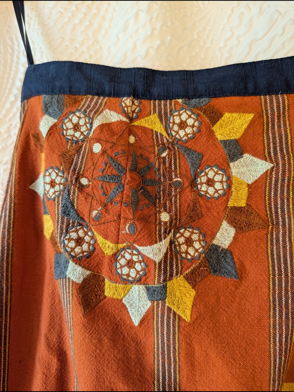 Free People Floral Embroidered Wrap Skirt with Navy Trim - Picture 3 of 8